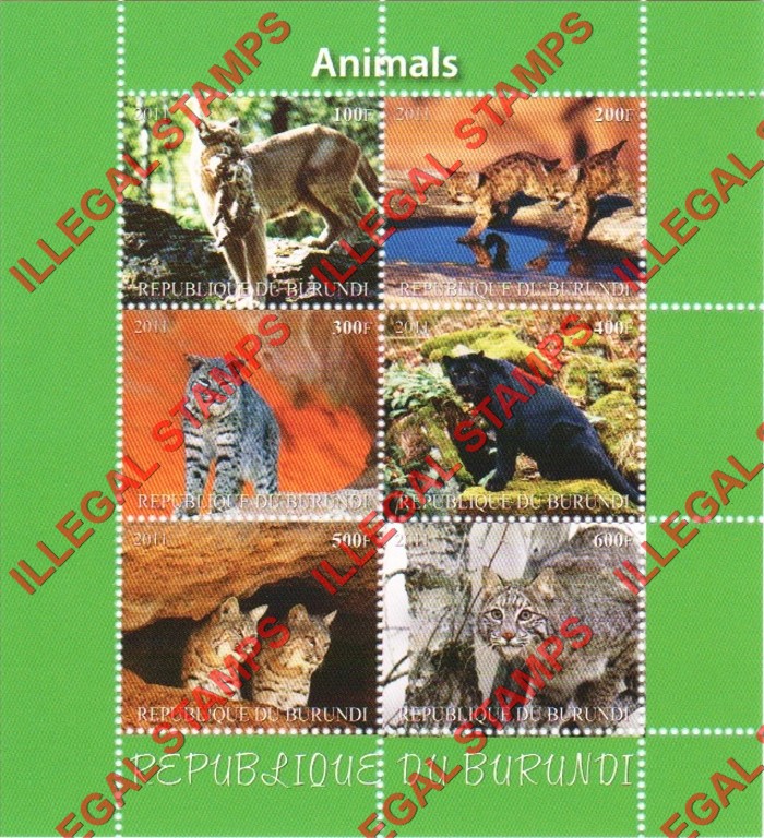 Burundi 2011 Animals Counterfeit Illegal Stamp Souvenir Sheet of 6 (Sheet 4) Burundi 2011 Animals Counterfeit Illegal Stamp Souvenir Sheet of 6 (Sheet 4)