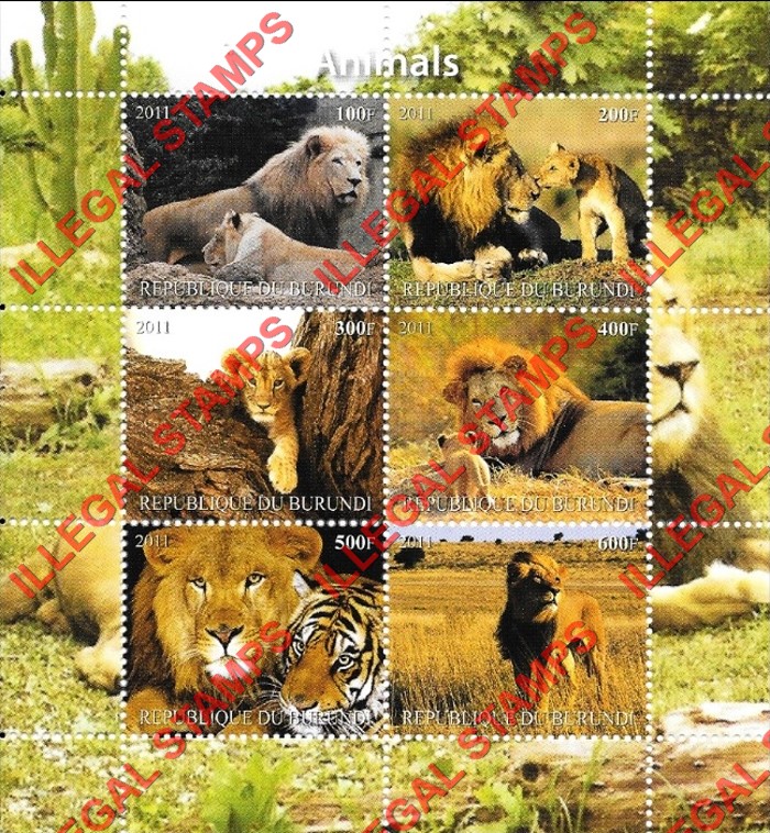 Burundi 2011 Animals Counterfeit Illegal Stamp Souvenir Sheet of 6 (Sheet 5) Burundi 2011 Animals Counterfeit Illegal Stamp Souvenir Sheet of 6 (Sheet 5)