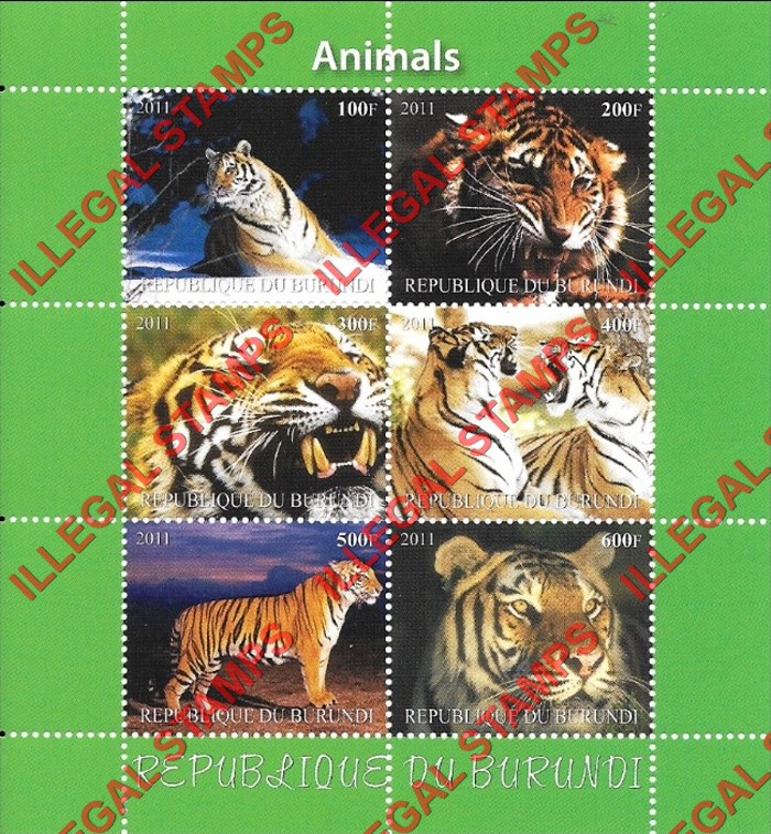 Burundi 2011 Animals Counterfeit Illegal Stamp Souvenir Sheet of 6 (Sheet 6) Burundi 2011 Animals Counterfeit Illegal Stamp Souvenir Sheet of 6 (Sheet 6)