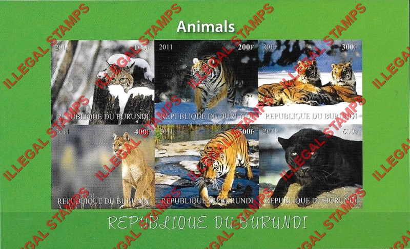 Burundi 2011 Animals Counterfeit Illegal Stamp Souvenir Sheet of 6 (Sheet 7) Burundi 2011 Animals Counterfeit Illegal Stamp Souvenir Sheet of 6 (Sheet 7)