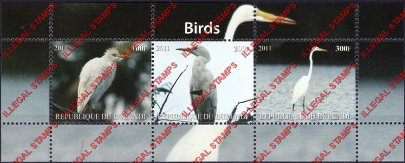 Burundi 2011 Birds Counterfeit Illegal Stamp Souvenir Sheet of 3 Burundi 2011 Birds Counterfeit Illegal Stamp Souvenir Sheet of 3