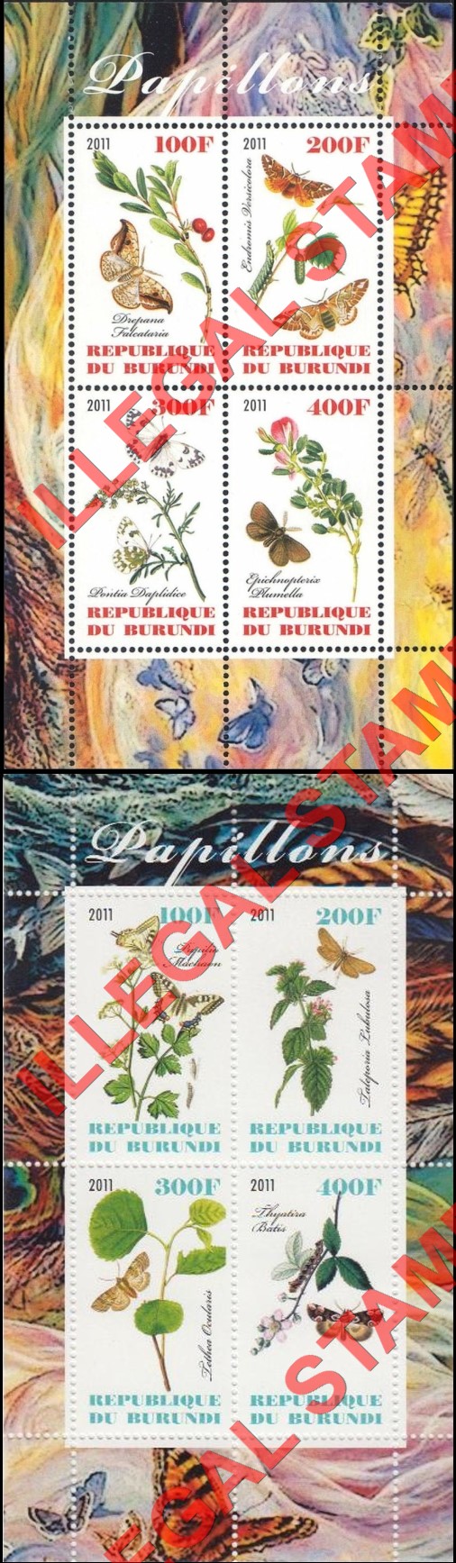 Burundi 2011 Butterflies Counterfeit Illegal Stamp Souvenir Sheets of 4 (Part 2) Burundi 2011 Butterflies Counterfeit Illegal Stamp Souvenir Sheets of 4 (Part 2)