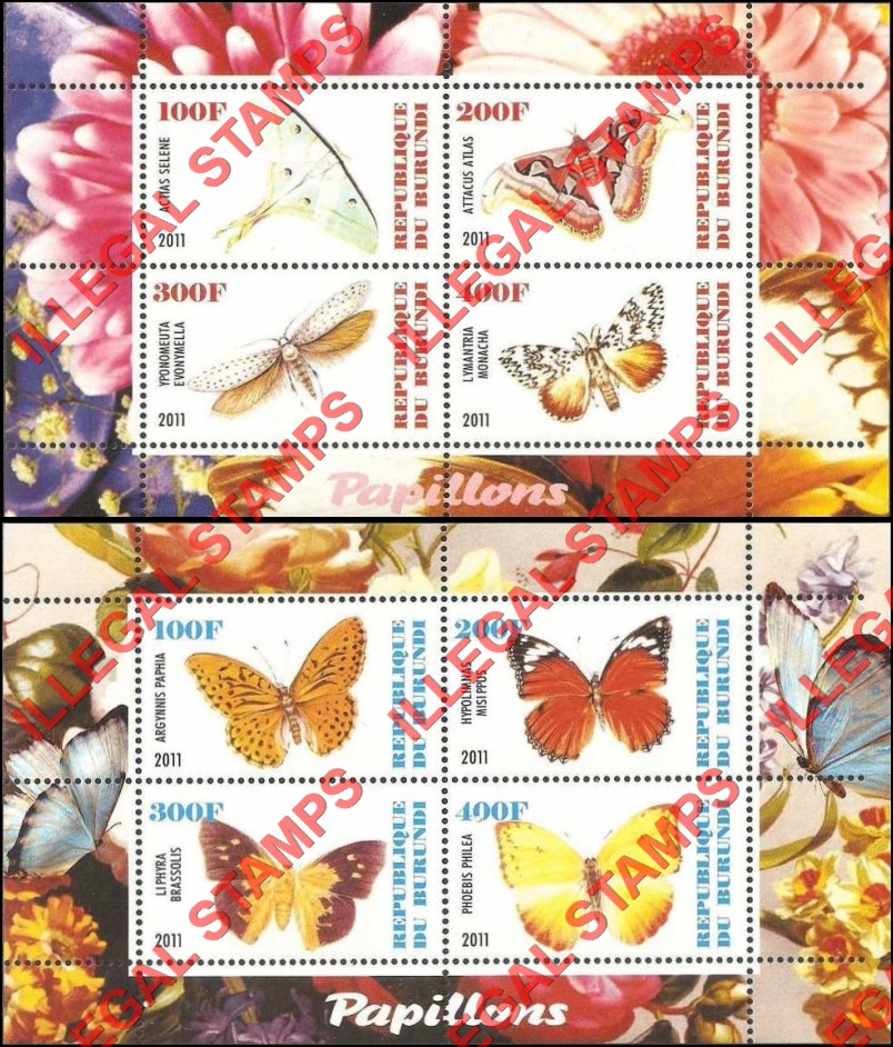 Burundi 2011 Butterflies Counterfeit Illegal Stamp Souvenir Sheets of 4 (Part 3) Burundi 2011 Butterflies Counterfeit Illegal Stamp Souvenir Sheets of 4 (Part 3)