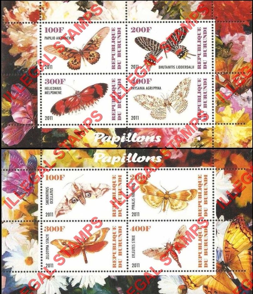 Burundi 2011 Butterflies Counterfeit Illegal Stamp Souvenir Sheets of 4 (Part 4) Burundi 2011 Butterflies Counterfeit Illegal Stamp Souvenir Sheets of 4 (Part 4)
