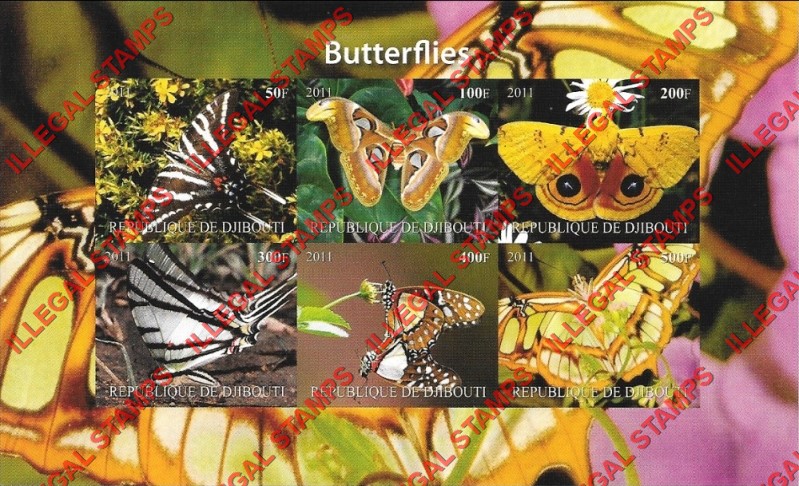 Burundi 2011 Butterflies Counterfeit Illegal Stamp Souvenir Sheet of 6 (Sheet 2) Burundi 2011 Butterflies Counterfeit Illegal Stamp Souvenir Sheet of 6 (Sheet 2)