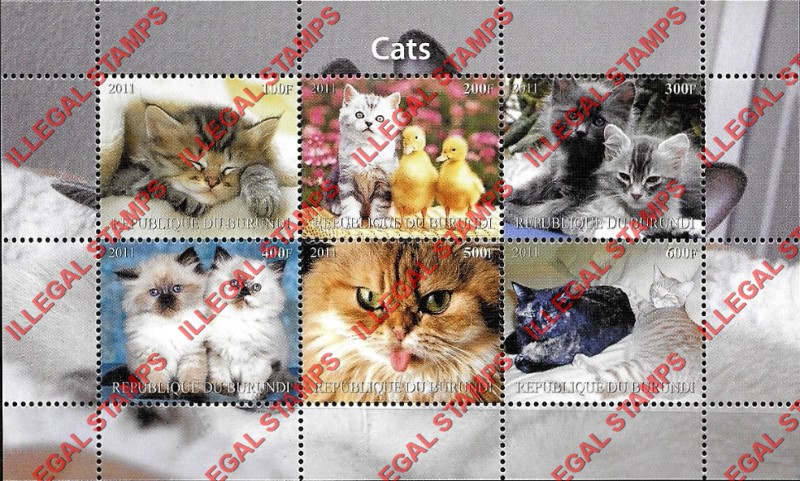 Burundi 2011 Cats Counterfeit Illegal Stamp Souvenir Sheet of 6 (Sheet 2) Burundi 2011 Cats Counterfeit Illegal Stamp Souvenir Sheet of 6 (Sheet 2)