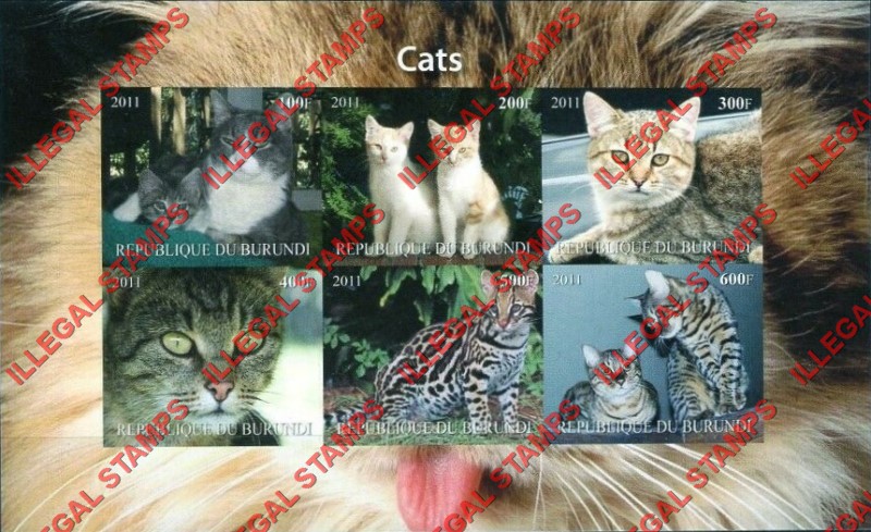 Burundi 2011 Cats Counterfeit Illegal Stamp Souvenir Sheet of 6 (Sheet 3) Burundi 2011 Cats Counterfeit Illegal Stamp Souvenir Sheet of 6 (Sheet 3)