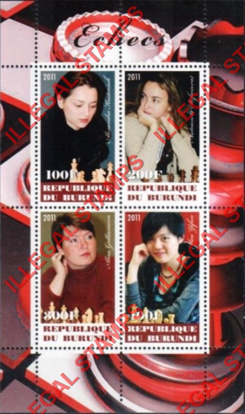 Burundi 2011 Chess Masters Female Counterfeit Illegal Stamp Souvenir Sheet of 4 Burundi 2011 Chess Masters Female Counterfeit Illegal Stamp Souvenir Sheet of 4