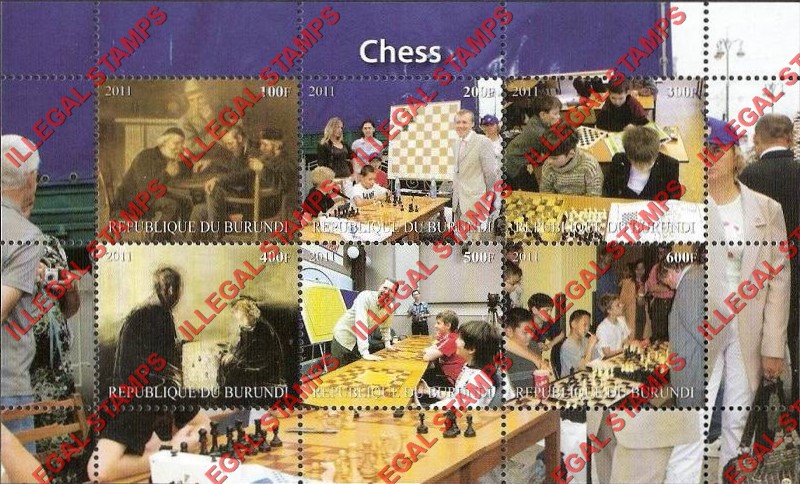 Burundi 2011 Chess Counterfeit Illegal Stamp Souvenir Sheet of 4 (Sheet 1) Burundi 2011 Chess Counterfeit Illegal Stamp Souvenir Sheet of 4 (Sheet 1)
