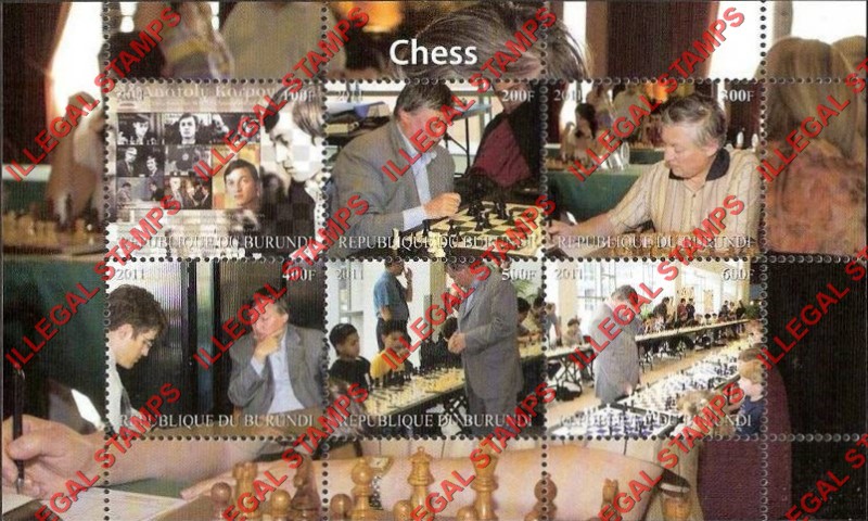 Burundi 2011 Chess Counterfeit Illegal Stamp Souvenir Sheet of 4 (Sheet 2) Burundi 2011 Chess Counterfeit Illegal Stamp Souvenir Sheet of 4 (Sheet 2)