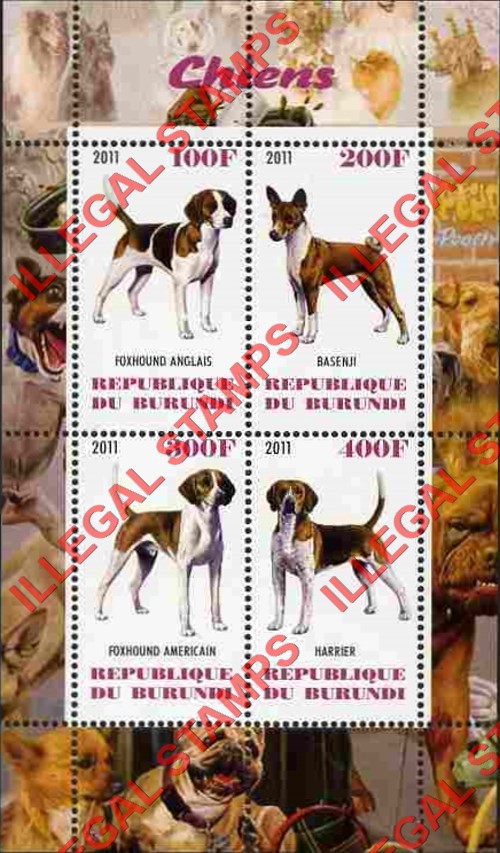Burundi 2011 Dogs Counterfeit Illegal Stamp Souvenir Sheet of 4 (Part 2) Burundi 2011 Dogs Counterfeit Illegal Stamp Souvenir Sheet of 4 (Part 2)