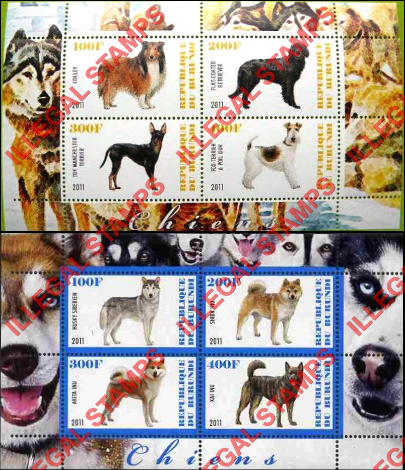 Burundi 2011 Dogs Counterfeit Illegal Stamp Souvenir Sheet of 4 (Part 3) Burundi 2011 Dogs Counterfeit Illegal Stamp Souvenir Sheet of 4 (Part 3)