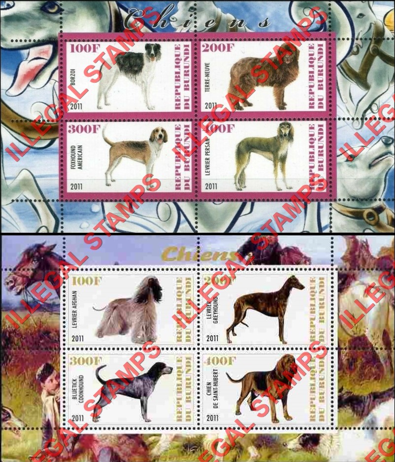 Burundi 2011 Dogs Counterfeit Illegal Stamp Souvenir Sheet of 4 (Part 4) Burundi 2011 Dogs Counterfeit Illegal Stamp Souvenir Sheet of 4 (Part 4)