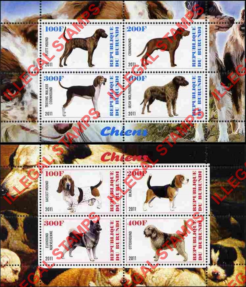 Burundi 2011 Dogs Counterfeit Illegal Stamp Souvenir Sheet of 4 (Part 5) Burundi 2011 Dogs Counterfeit Illegal Stamp Souvenir Sheet of 4 (Part 5)