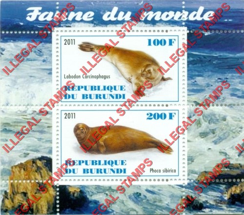 Burundi 2011 Fauna of the World Seals Counterfeit Illegal Stamp Souvenir Sheet of 2