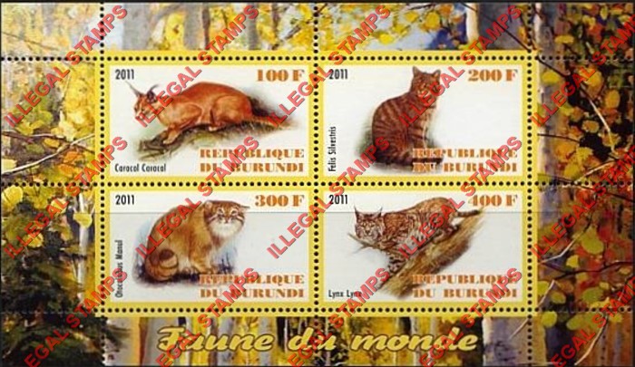 Burundi 2011 Fauna of the World Wild Cats Lynxes Counterfeit Illegal Stamp Souvenir Sheet of 4