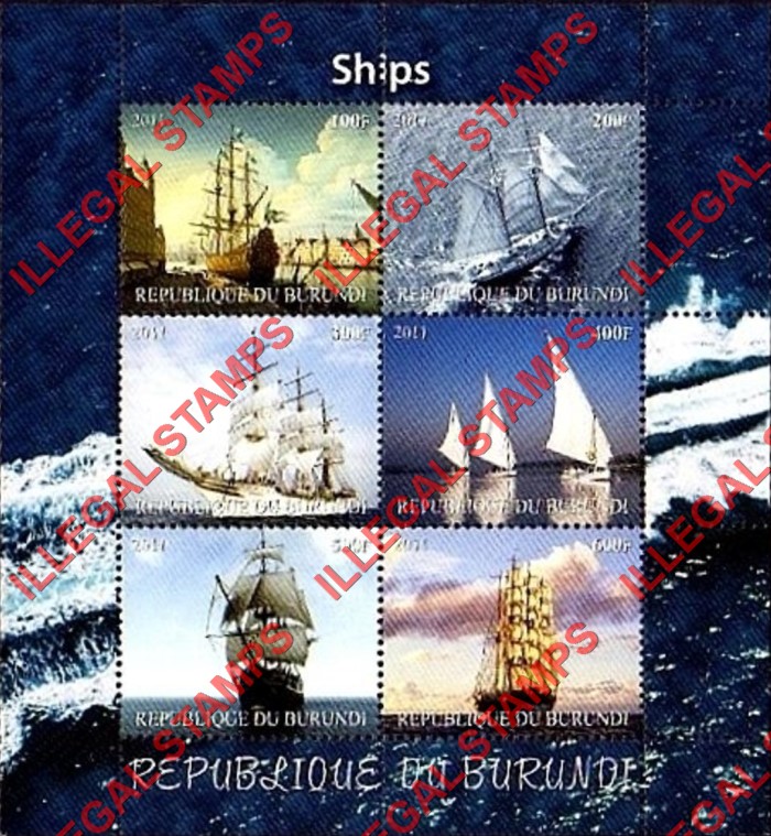 Burundi 2011 Ships Counterfeit Illegal Stamp Souvenir Sheet of 6 Burundi 2011 Ships Counterfeit Illegal Stamp Souvenir Sheet of 6