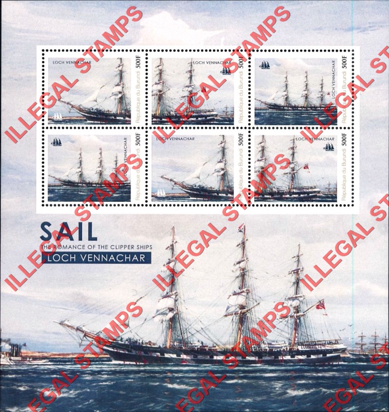 Burundi 2012 Clipper Ships Loch Vennachar Counterfeit Illegal Stamp Souvenir Sheet of 6 Burundi 2012 Clipper Ships Loch Vennachar Counterfeit Illegal Stamp Souvenir Sheet of 6
