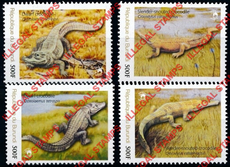 Burundi 2012 Crocodiles Counterfeit Illegal Stamp Set of 4 Burundi 2012 Crocodiles Counterfeit Illegal Stamp Set of 4