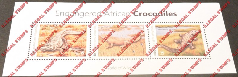 Burundi 2012 Crocodiles Counterfeit Illegal Stamp Souvenir Sheet of 3 Burundi 2012 Crocodiles Counterfeit Illegal Stamp Souvenir Sheet of 3