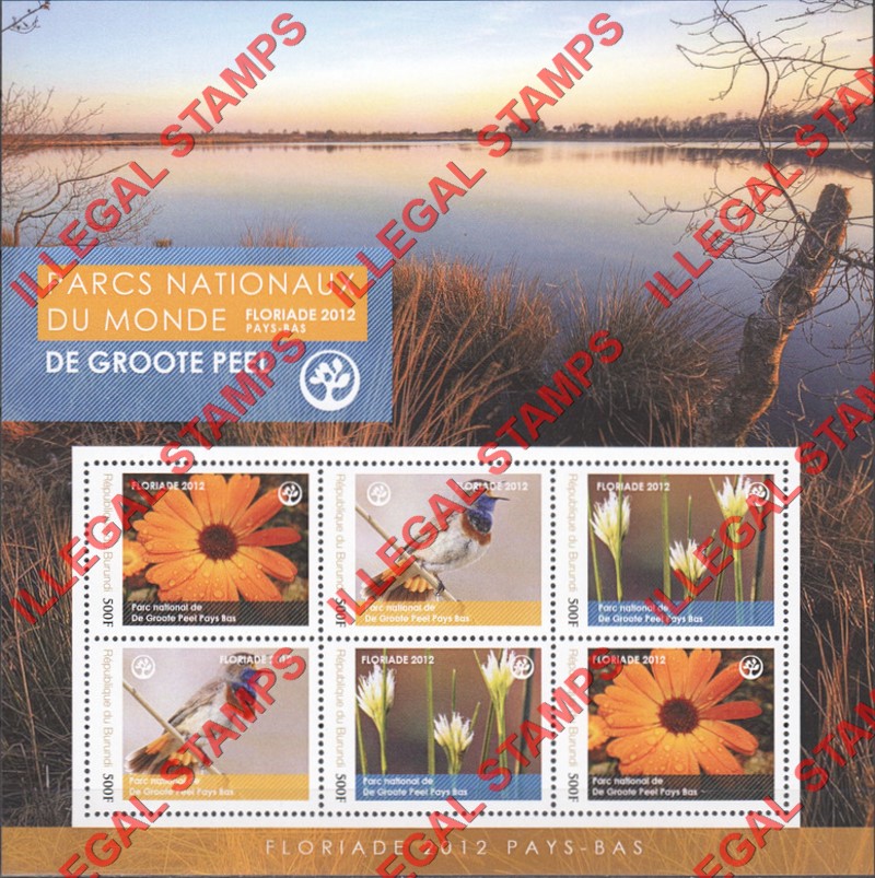 Burundi 2012 National Parks De Groote Peel Counterfeit Illegal Stamp Souvenir Sheet of 6 Burundi 2012 National Parks De Groote Peel Counterfeit Illegal Stamp Souvenir Sheet of 6