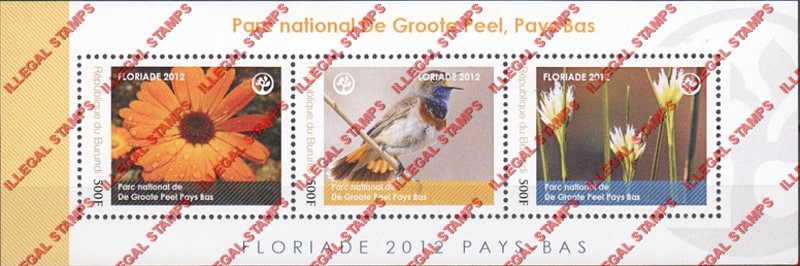 Burundi 2012 National Parks De Groote Peel Counterfeit Illegal Stamp Souvenir Sheet of 3 Burundi 2012 National Parks De Groote Peel Counterfeit Illegal Stamp Souvenir Sheet of 3