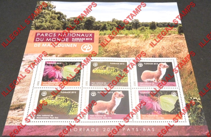 Burundi 2012 National Parks De Maasduinen Counterfeit Illegal Stamp Souvenir Sheet of 6 Burundi 2012 National Parks De Maasduinen Counterfeit Illegal Stamp Souvenir Sheet of 6
