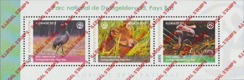 Burundi 2012 National Parks Dwingelderveld Counterfeit Illegal Stamp Souvenir Sheet of 3 Burundi 2012 National Parks Dwingelderveld Counterfeit Illegal Stamp Souvenir Sheet of 3