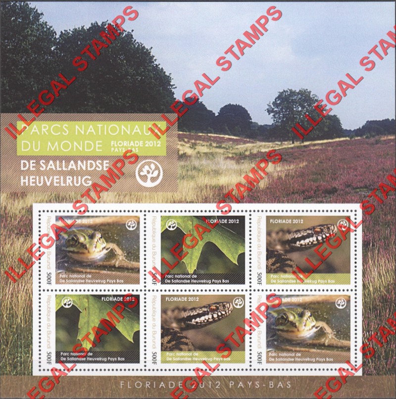 Burundi 2012 National Parks Sallandse Heuvelrug Counterfeit Illegal Stamp Souvenir Sheet of 6 Burundi 2012 National Parks Sallandse Heuvelrug Counterfeit Illegal Stamp Souvenir Sheet of 6