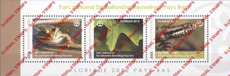 Burundi 2012 National Parks Sallandse Heuvelrug Counterfeit Illegal Stamp Souvenir Sheet of 3 Burundi 2012 National Parks Sallandse Heuvelrug Counterfeit Illegal Stamp Souvenir Sheet of 3