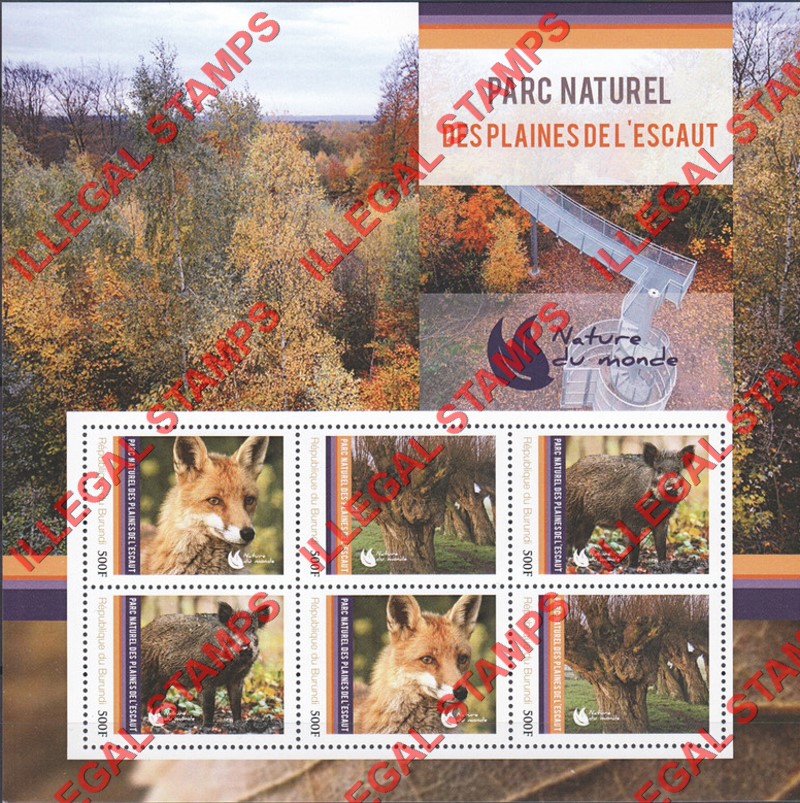 Burundi 2012 National Parks Scheldt Plains Counterfeit Illegal Stamp Souvenir Sheet of 6 Burundi 2012 National Parks Scheldt Plains Counterfeit Illegal Stamp Souvenir Sheet of 6