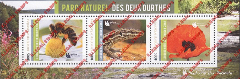 Burundi 2012 National Parks Two Ourthes Counterfeit Illegal Stamp Souvenir Sheet of 3 Burundi 2012 National Parks Two Ourthes Counterfeit Illegal Stamp Souvenir Sheet of 3