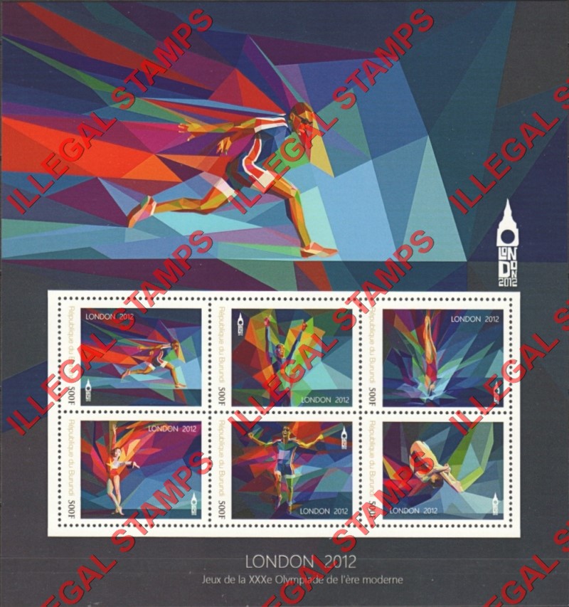 Burundi 2012 Olympic Games in London Counterfeit Illegal Stamp Souvenir Sheet of 6 Burundi 2012 Olympic Games in London Counterfeit Illegal Stamp Souvenir Sheet of 6