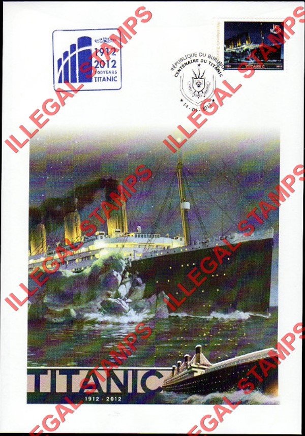 Burundi 2012 Titanic Counterfeit Illegal Stamp on Fake Presentation Card Burundi 2012 Titanic Counterfeit Illegal Stamp on Fake Presentation Card