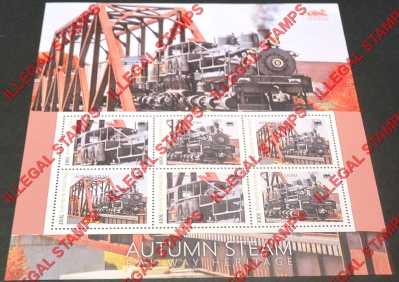 Burundi 2012 Trains Locomotives Autumn Steam Counterfeit Illegal Stamp Souvenir Sheet of 6 Burundi 2012 Trains Locomotives Autumn Steam Counterfeit Illegal Stamp Souvenir Sheet of 6