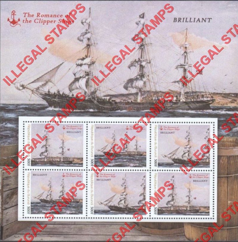 Burundi 2013 Famous Sailing Ships Brilliant Counterfeit Illegal Stamp Souvenir Sheet of 6 Burundi 2013 Famous Sailing Ships Brilliant Counterfeit Illegal Stamp Souvenir Sheet of 6