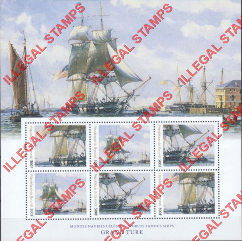 Burundi 2013 Famous Sailing Ships Grand Turk Counterfeit Illegal Stamp Souvenir Sheet of 6 Burundi 2013 Famous Sailing Ships Grand Turk Counterfeit Illegal Stamp Souvenir Sheet of 6