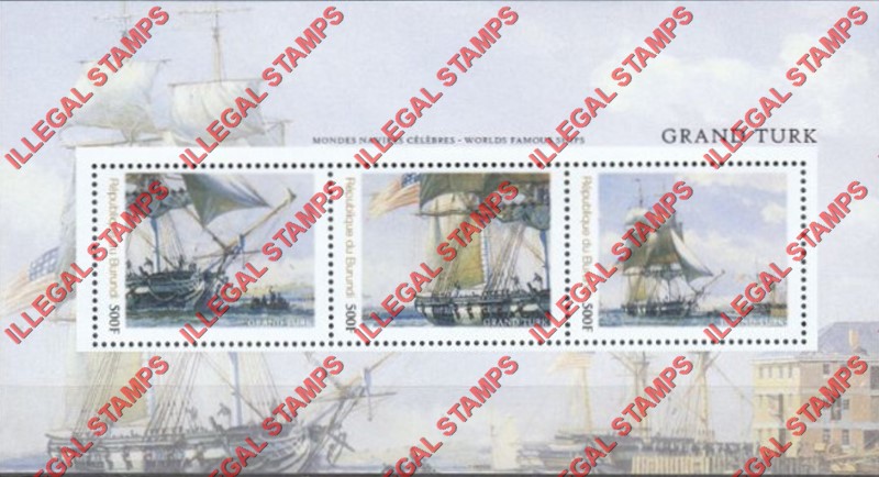Burundi 2013 Famous Sailing Ships Grand Turk Counterfeit Illegal Stamp Souvenir Sheet of 3 Burundi 2013 Famous Sailing Ships Grand Turk Counterfeit Illegal Stamp Souvenir Sheet of 3