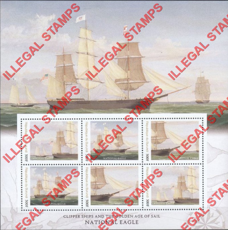 Burundi 2013 Famous Sailing Ships National Eagle Counterfeit Illegal Stamp Souvenir Sheet of 6 Burundi 2013 Famous Sailing Ships National Eagle Counterfeit Illegal Stamp Souvenir Sheet of 6