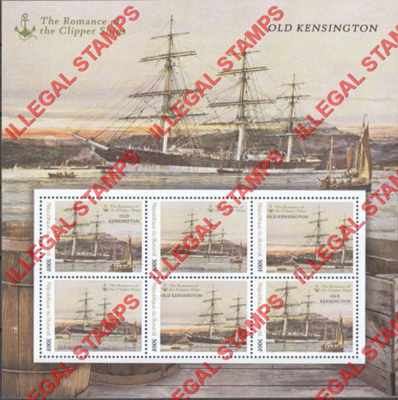 Burundi 2013 Famous Sailing Ships Old Kensington Counterfeit Illegal Stamp Souvenir Sheet of 6 Burundi 2013 Famous Sailing Ships Old Kensington Counterfeit Illegal Stamp Souvenir Sheet of 6