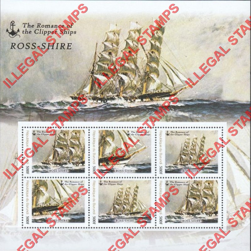 Burundi 2013 Famous Sailing Ships Ross-Shire Counterfeit Illegal Stamp Souvenir Sheet of 6 Burundi 2013 Famous Sailing Ships Ross-Shire Counterfeit Illegal Stamp Souvenir Sheet of 6
