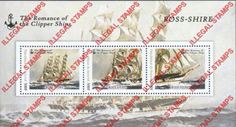 Burundi 2013 Famous Sailing Ships Ross-Shire Counterfeit Illegal Stamp Souvenir Sheet of 3 Burundi 2013 Famous Sailing Ships Ross-Shire Counterfeit Illegal Stamp Souvenir Sheet of 3