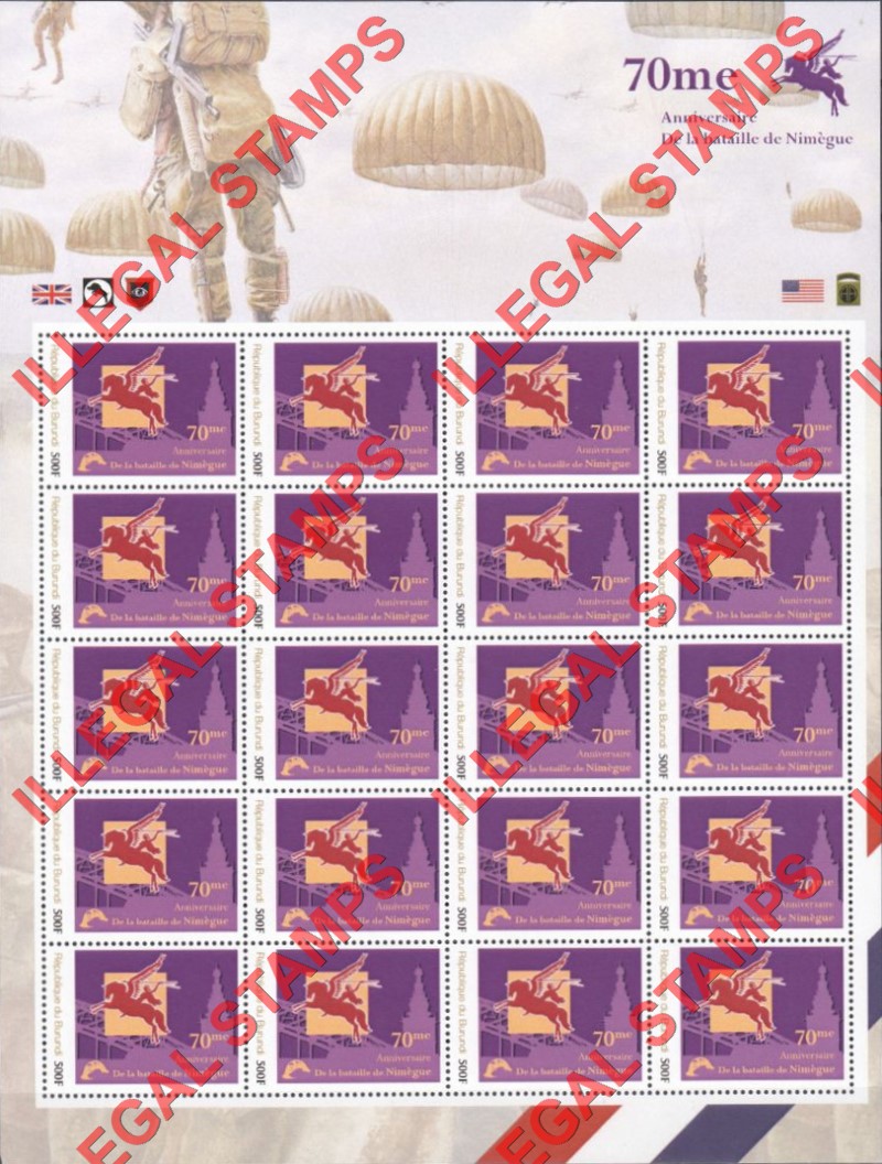 Burundi 2014 Battle of Nimegue Counterfeit Illegal Stamp Souvenir Sheet of 20 Burundi 2014 Battle of Nimegue Counterfeit Illegal Stamp Souvenir Sheet of 20