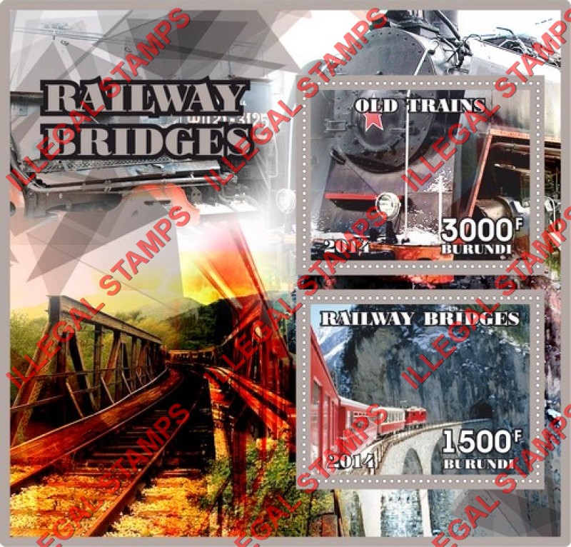 Burundi 2014 Railway Bridges Counterfeit Illegal Stamp Souvenir Sheet of 2 Burundi 2014 Railway Bridges Counterfeit Illegal Stamp Souvenir Sheet of 2