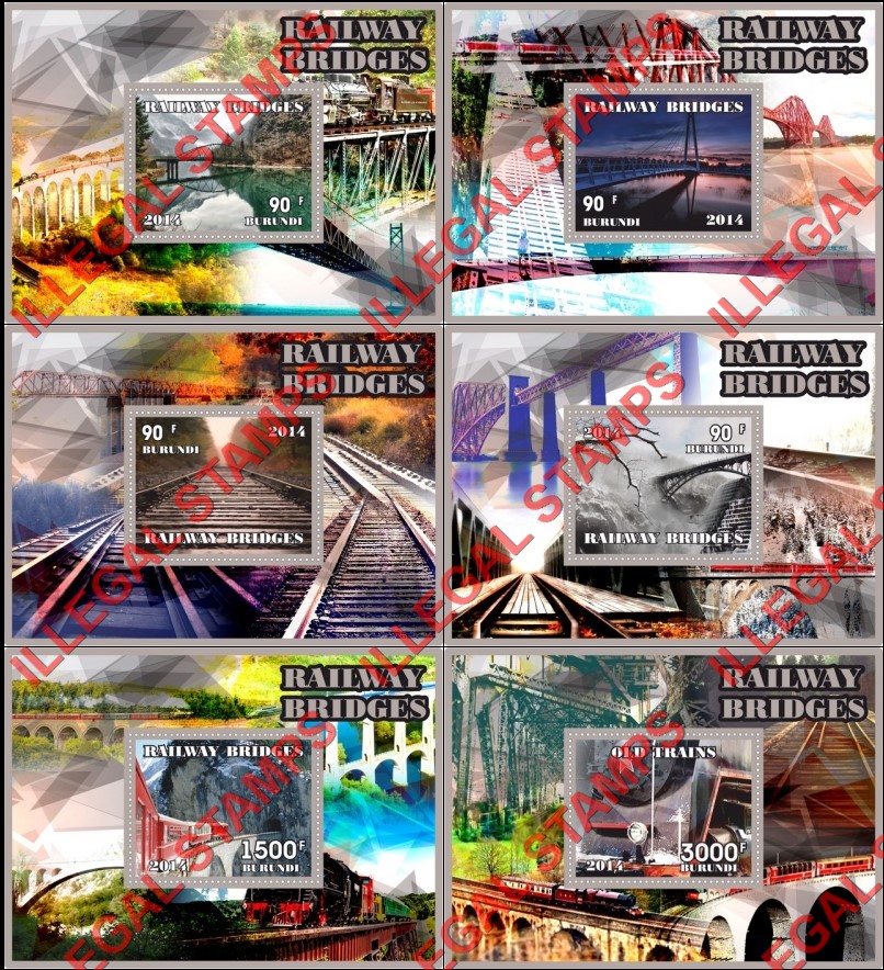 Burundi 2014 Railway Bridges Counterfeit Illegal Stamp Souvenir Sheets of 1 Burundi 2014 Railway Bridges Counterfeit Illegal Stamp Souvenir Sheets of 1