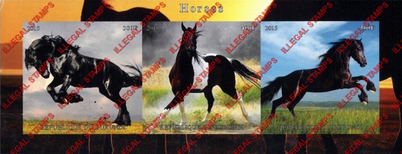 Burundi 2015 Horses Counterfeit Illegal Stamp Souvenir Sheet of 3 Burundi 2015 Horses Counterfeit Illegal Stamp Souvenir Sheet of 3