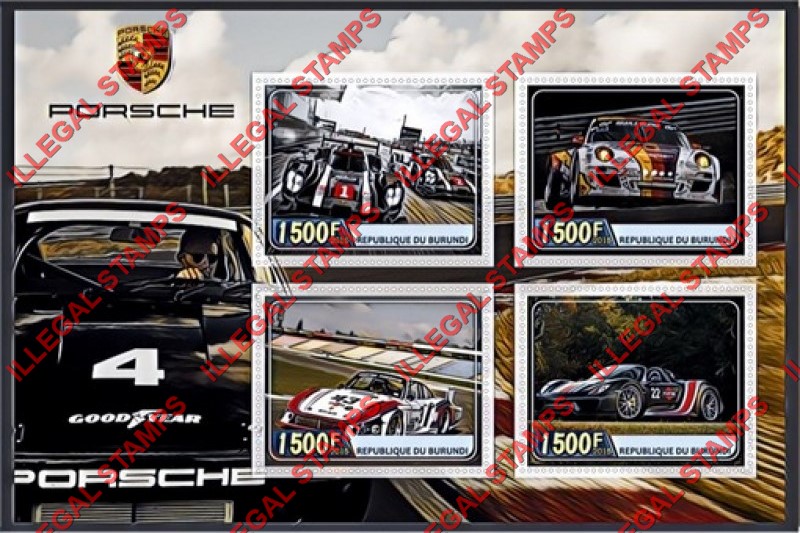Burundi 2015 Porsche Cars Counterfeit Illegal Stamp Souvenir Sheet of 4 Burundi 2015 Porsche Cars Counterfeit Illegal Stamp Souvenir Sheet of 4