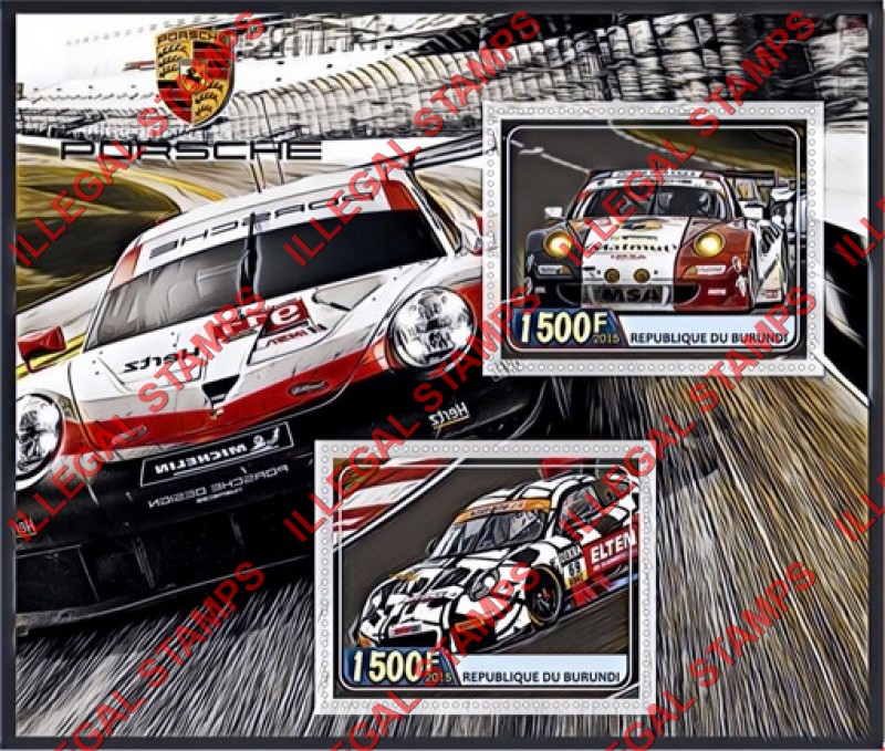 Burundi 2015 Porsche Cars Counterfeit Illegal Stamp Souvenir Sheet of 2 Burundi 2015 Porsche Cars Counterfeit Illegal Stamp Souvenir Sheet of 2