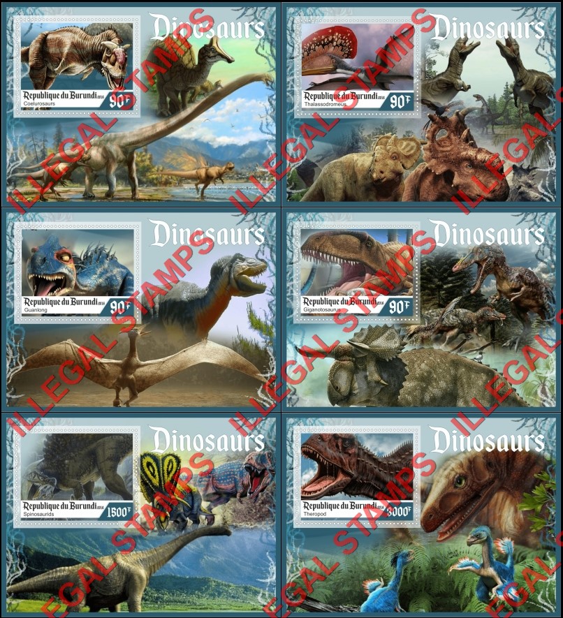 Burundi 2016 Dinosaurs Counterfeit Illegal Stamp Souvenir Sheets of 1 Burundi 2016 Dinosaurs Counterfeit Illegal Stamp Souvenir Sheets of 1