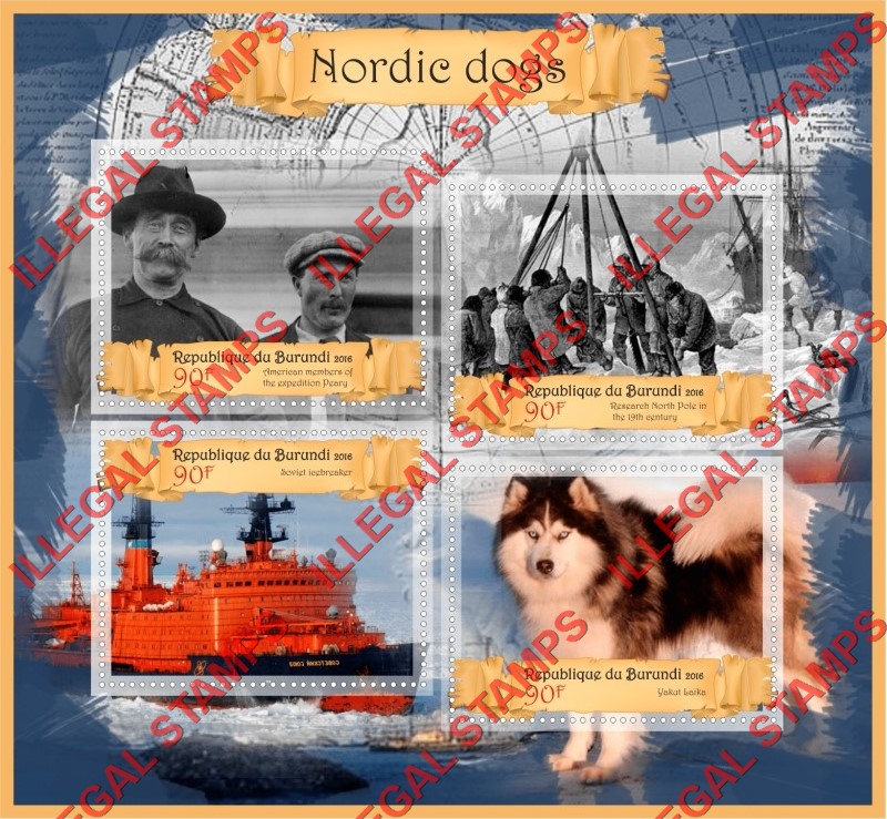 Burundi 2016 Dogs Nordic Counterfeit Illegal Stamp Souvenir Sheet of 4 Burundi 2016 Dogs Nordic Counterfeit Illegal Stamp Souvenir Sheet of 4